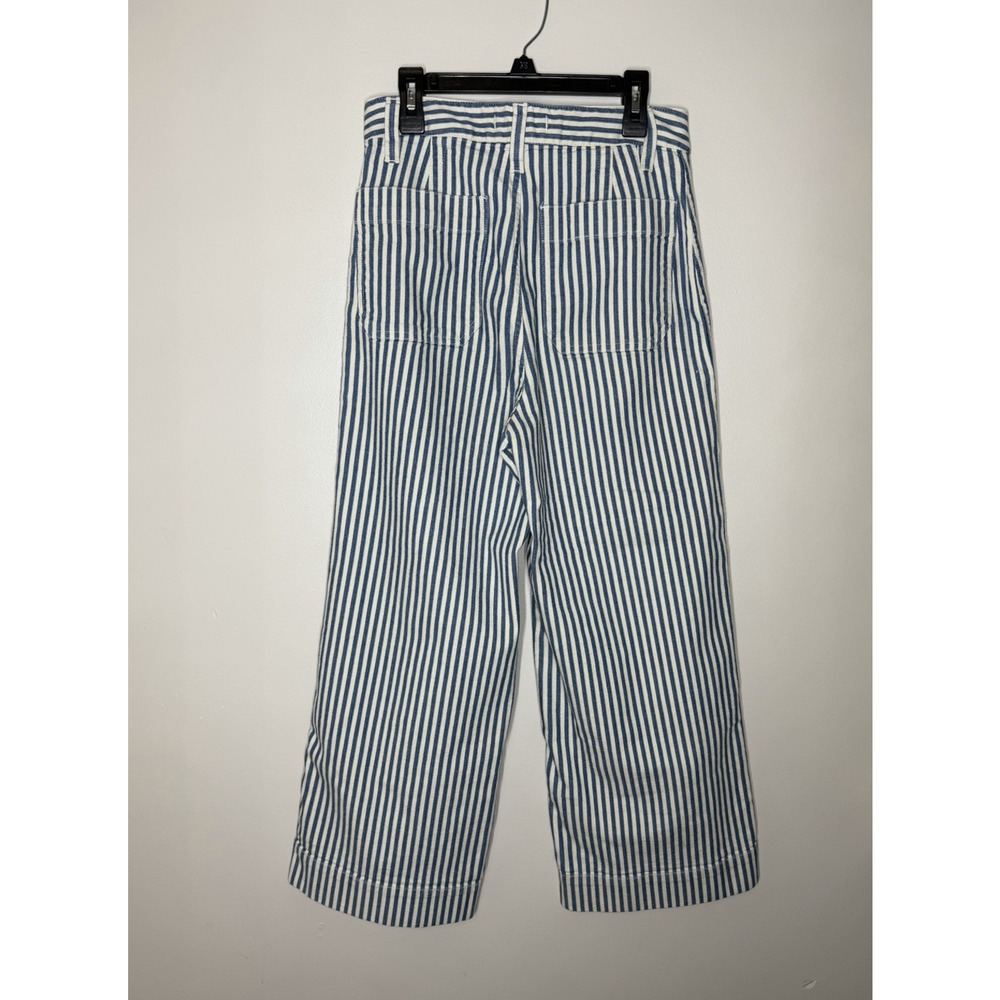 Madewell Wide Leg Pants Womens 25 Blue White Stripe Preppy High Rise Crop - Picture 2 of 12